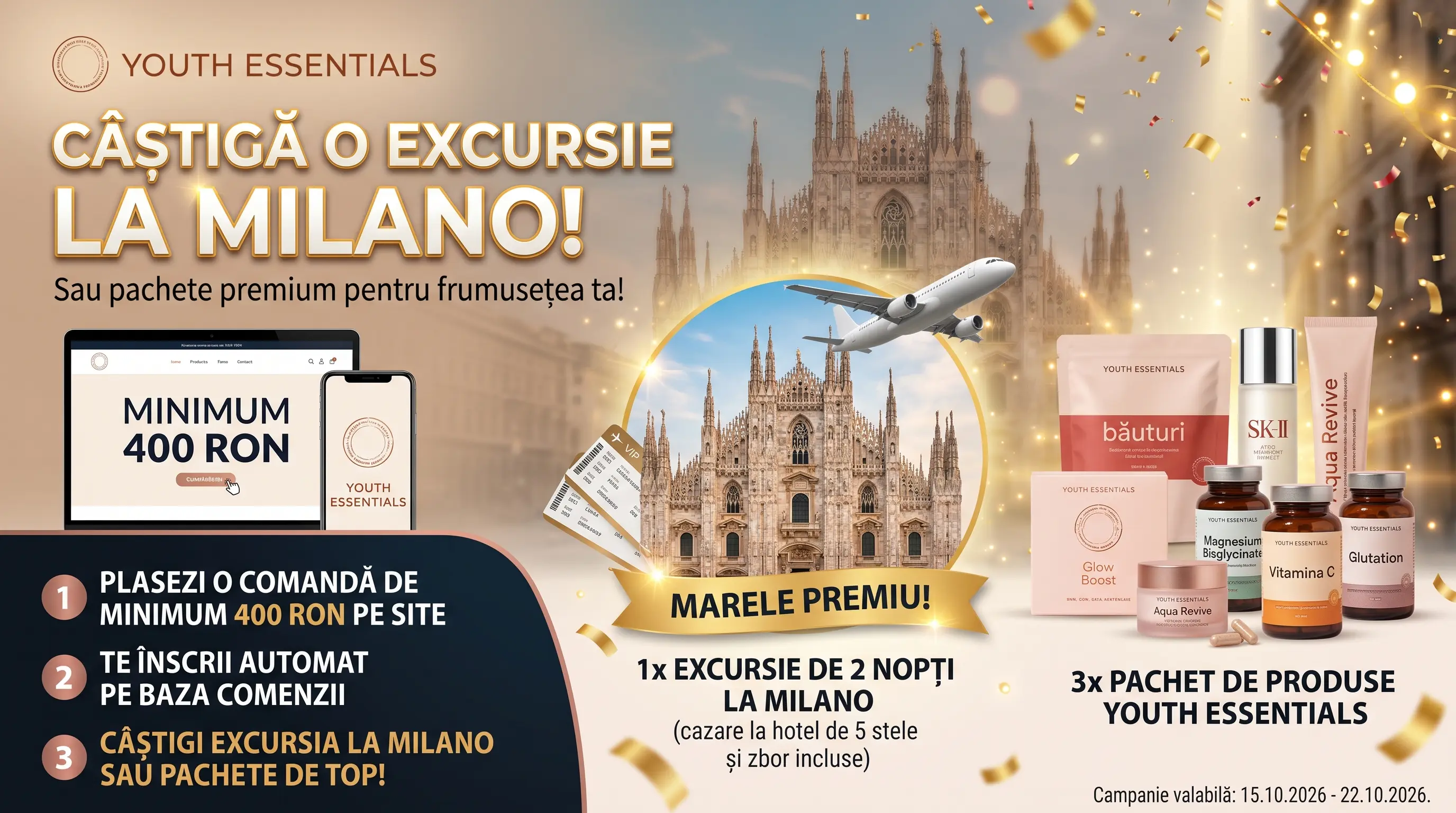 Concurs Youth Essentials Cumpără peste 400 RON și câștigă o excursie la Milano (până pe 22...