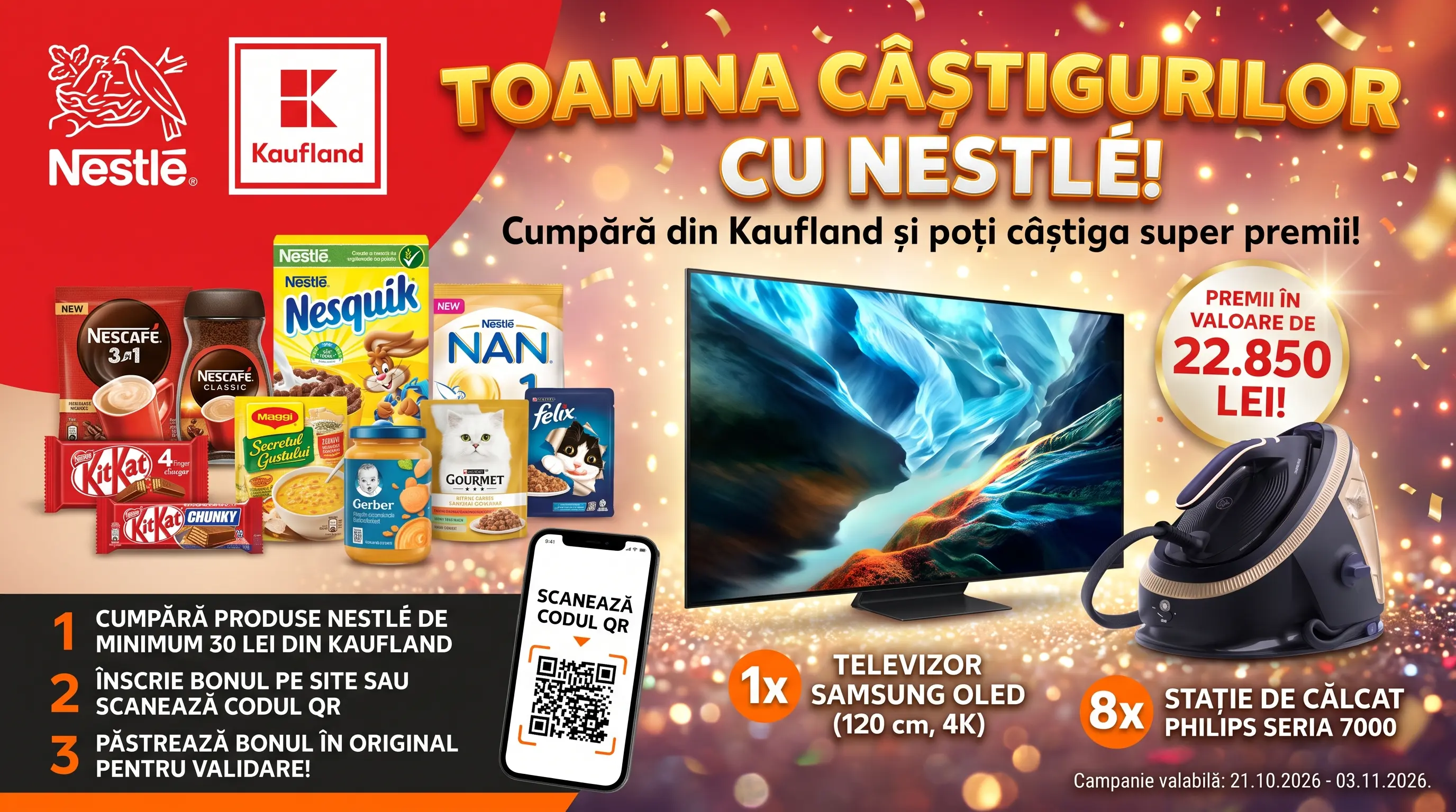 Concurs Kaufland: Cumpără produse Nestlé și câștigă un televizor Samsung OLED (până pe 3...