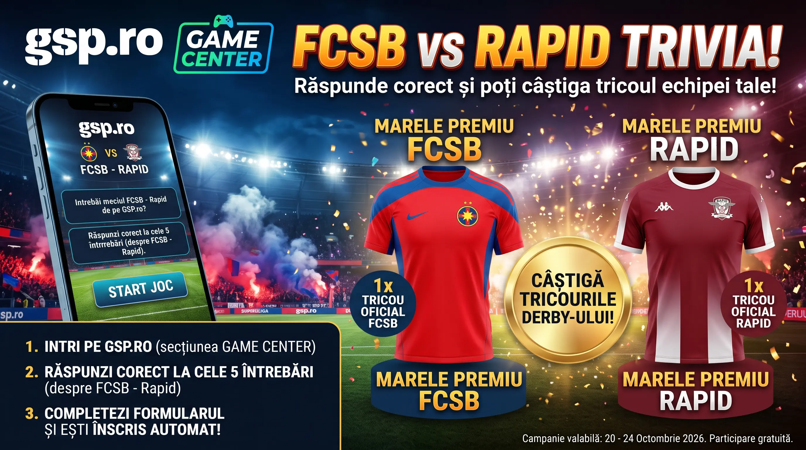 Concurs GSP: Câștigă Tricouri Oficiale Rapid și FCSB (până pe 24 octombrie) - Concurs...