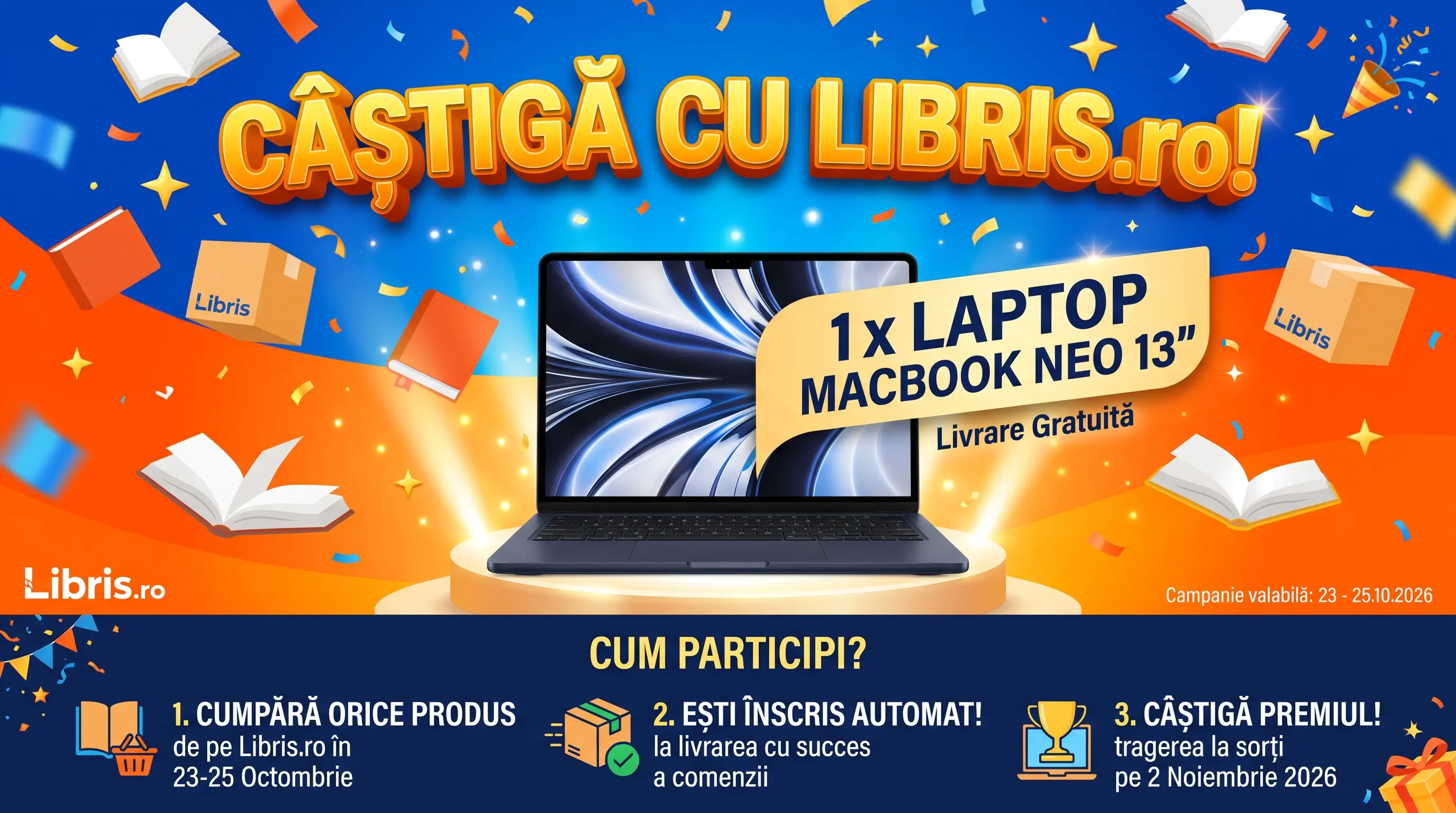 Concurs Concurs Libris - Cumpără și câștigă un MacBook Neo 13" (până pe 25 octombrie) -...