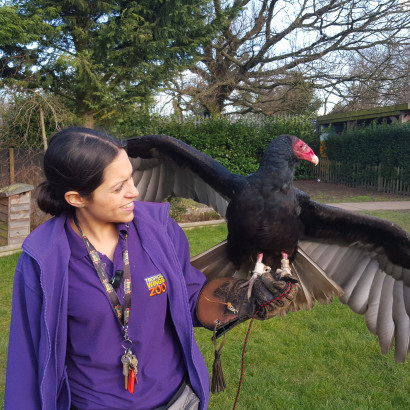 Puri with a turkey vulture in hand.