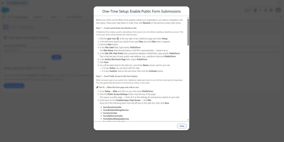 Step-by-step setup instructions inside Smart Forms & Surveys
