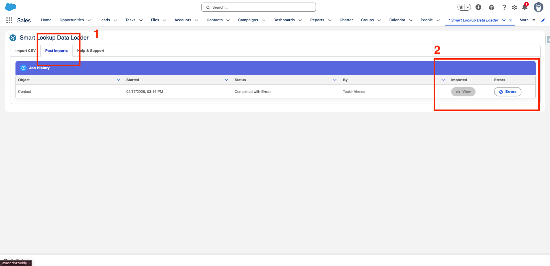 Import History Screenshot