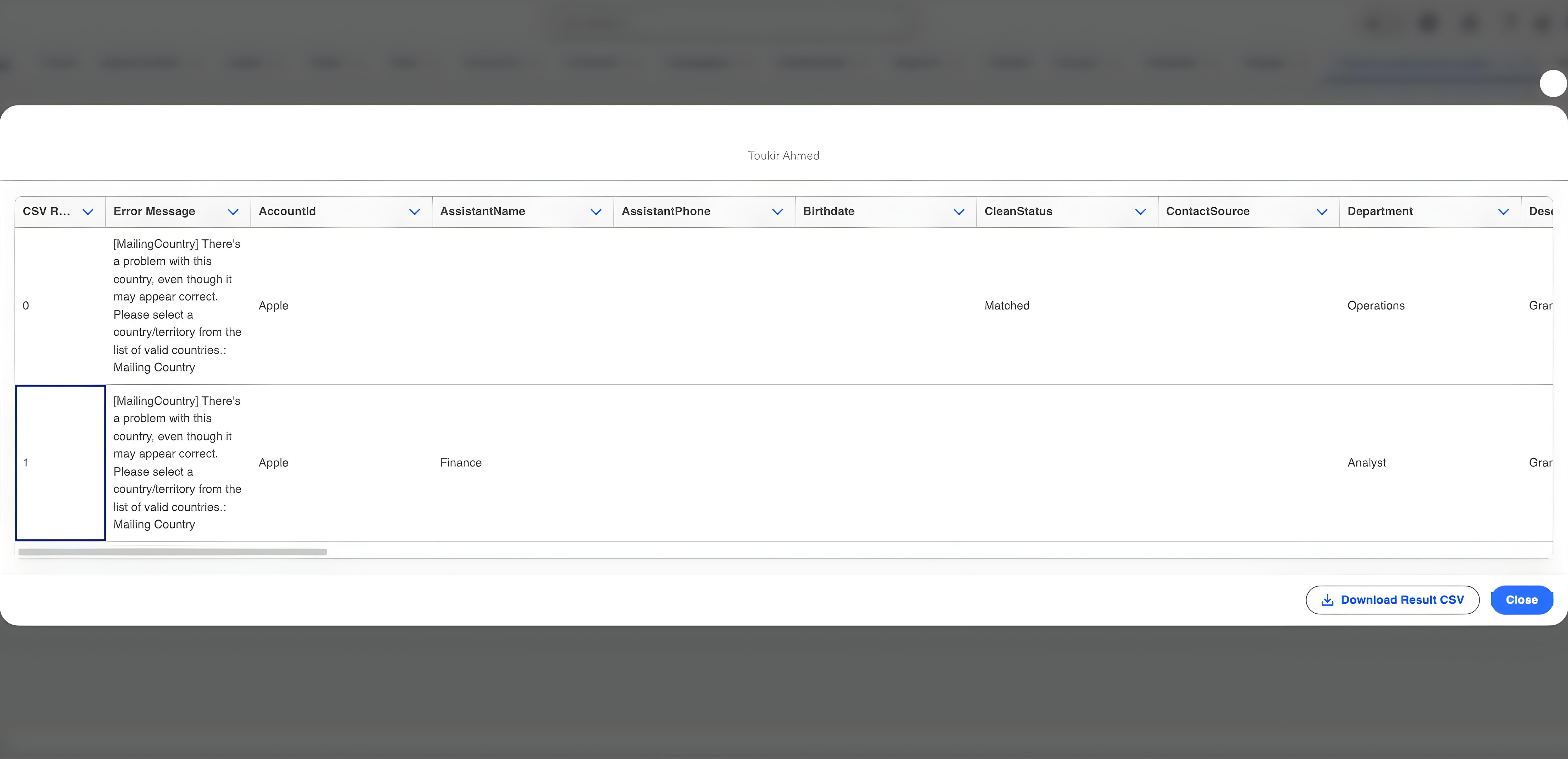Import History and Errors
