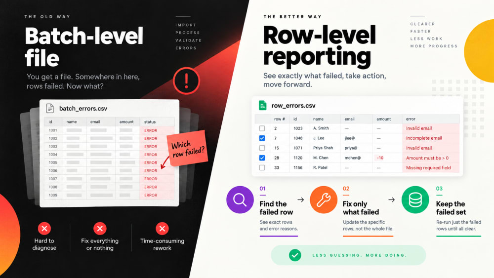 A batch-level error file against row-level reporting