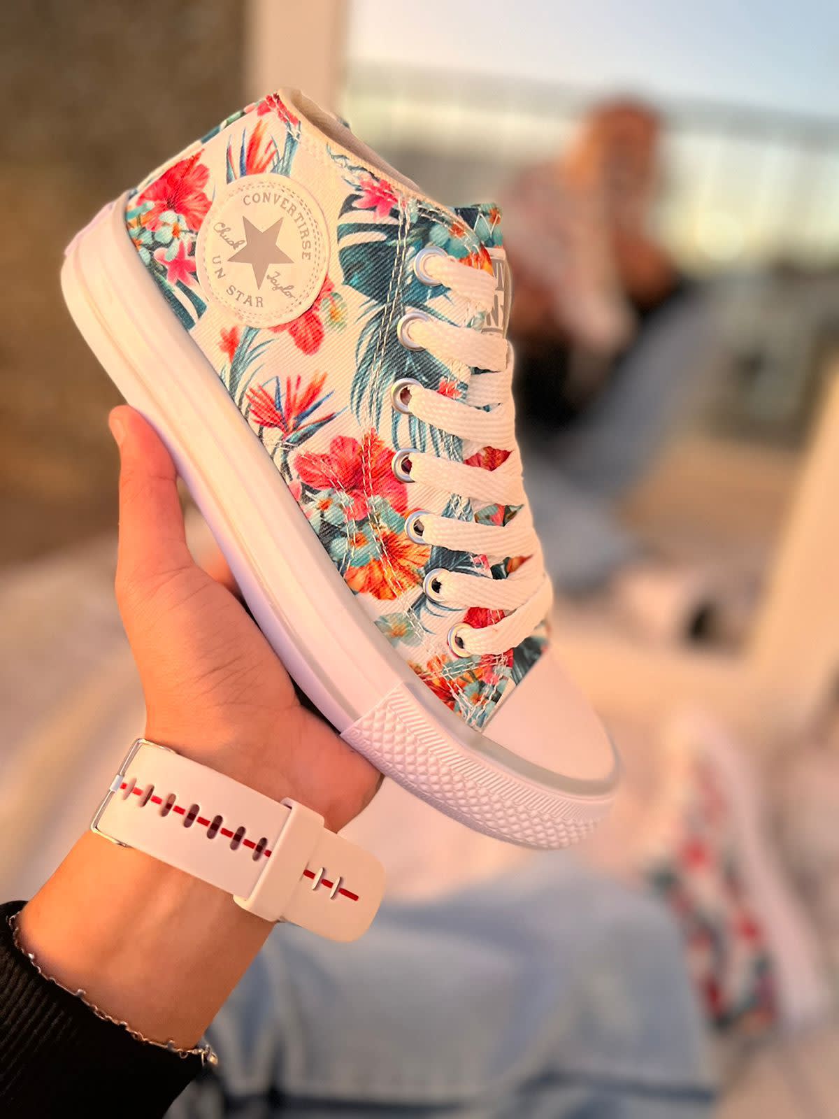 Botita Converse Lona Flor Roja