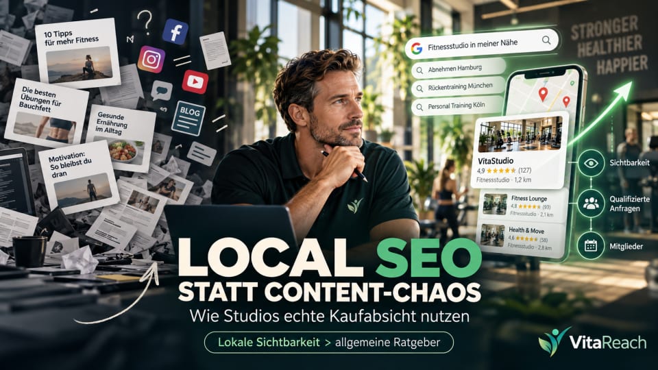 Titelbild: Local SEO für Fitnessstudios: Warum Standard-Content-Marketing am Markt vorbeigeht und wie Studiobetreiber echte Kaufabsichten nutzen