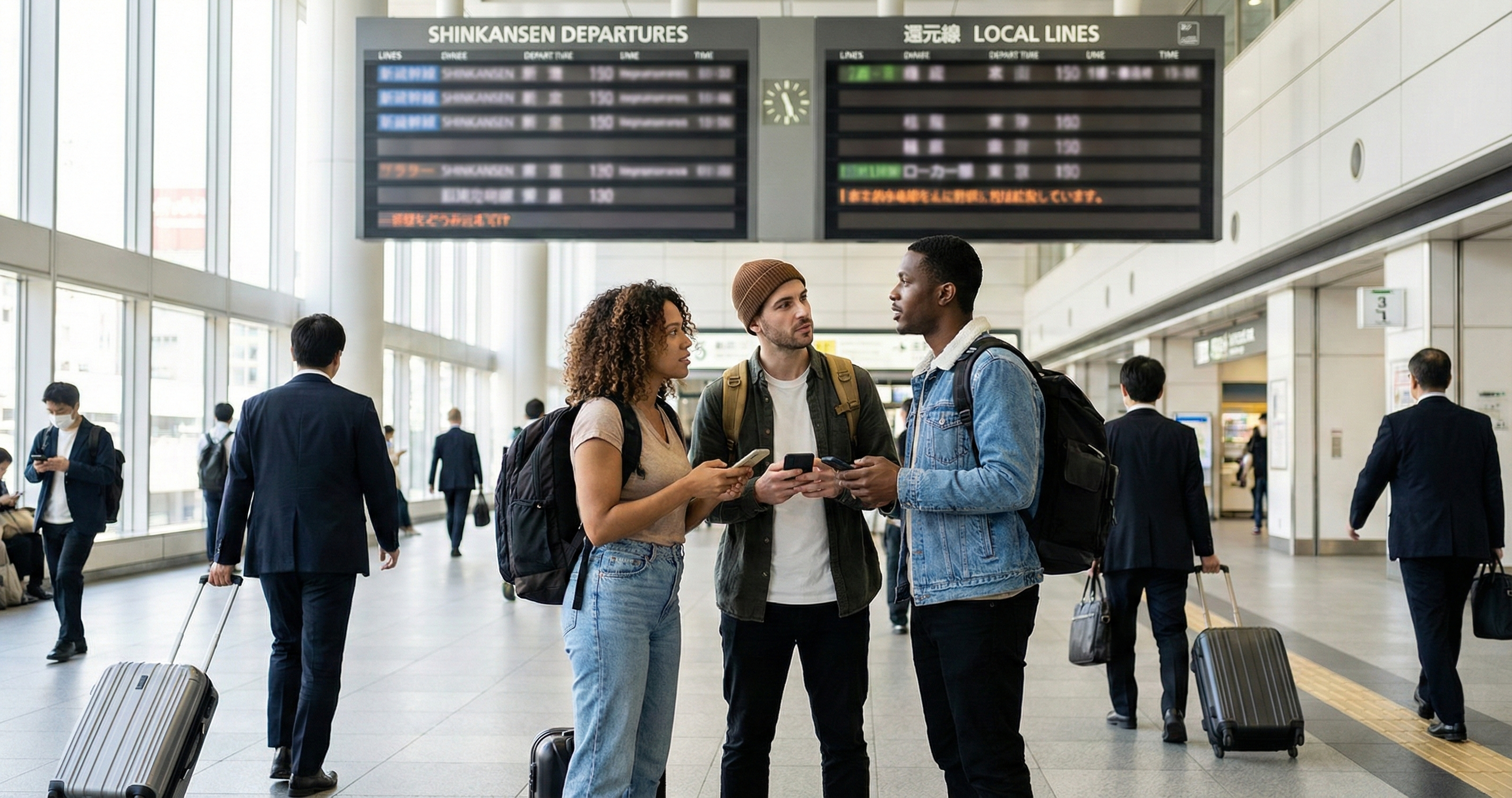 Traveler checking information on smartphone at airport