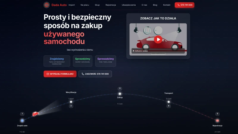 Dada Auto — strona z kalkulatorem importu