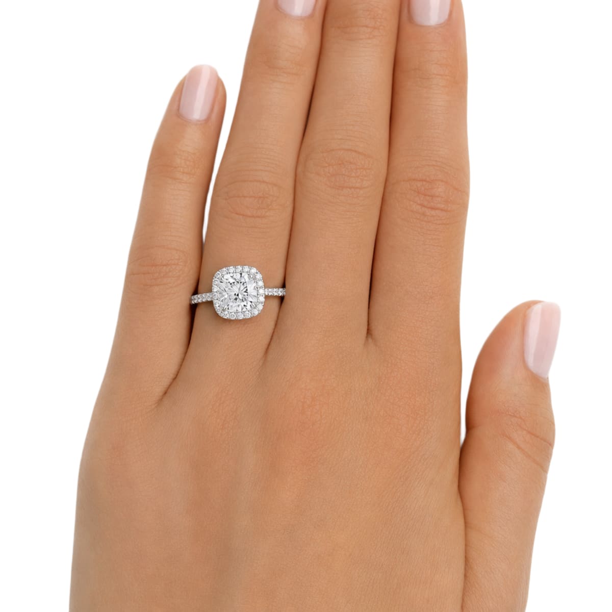 Platinum Halo Cushion Cut Engagement Ring — lifestyle