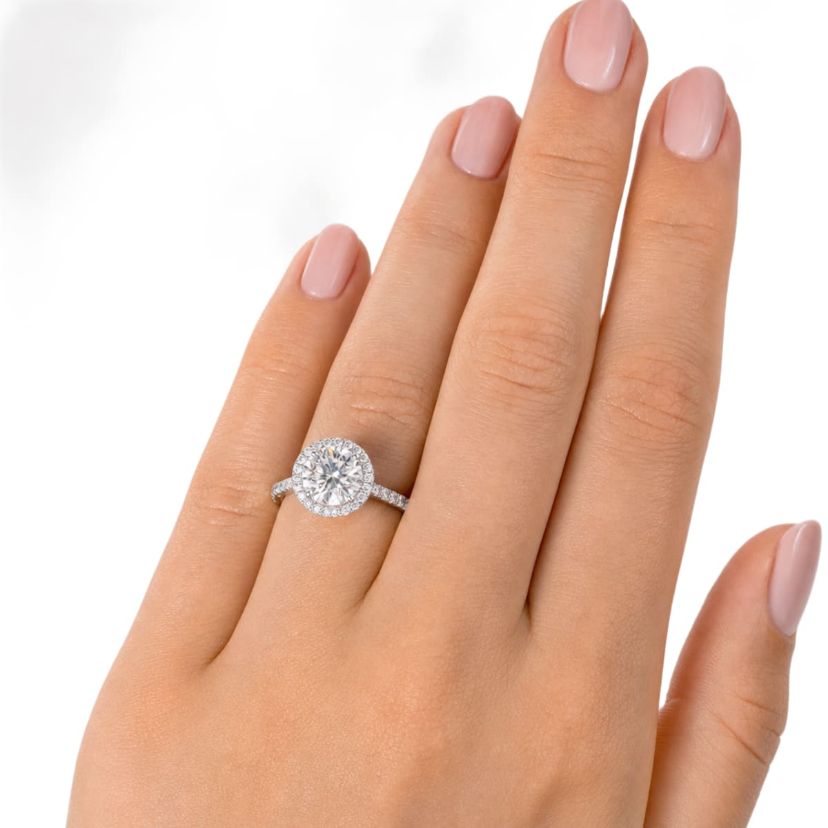 Platinum Halo Round Brilliant Engagement Ring — lifestyle