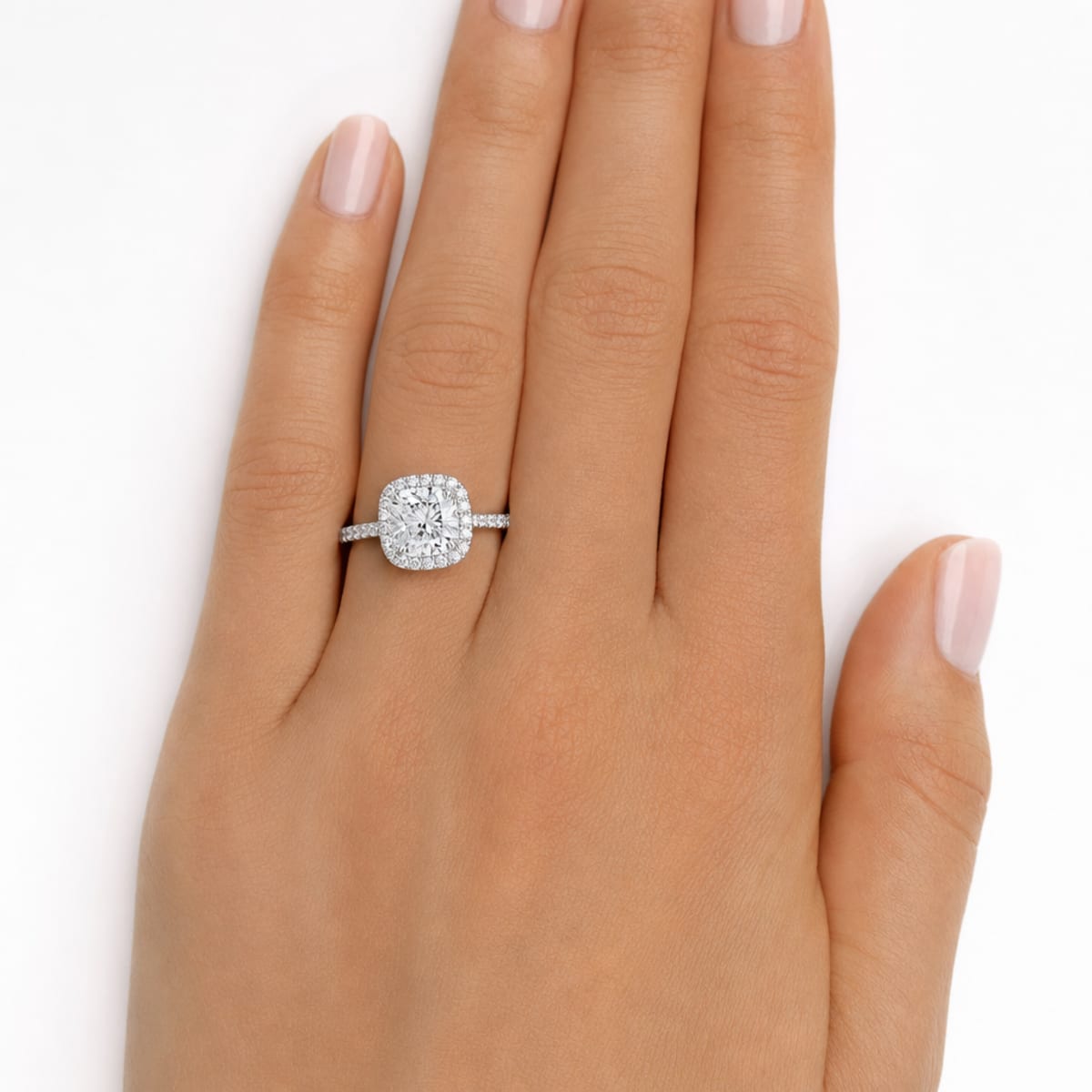 Platinum Halo Cushion Cut — lifestyle detail