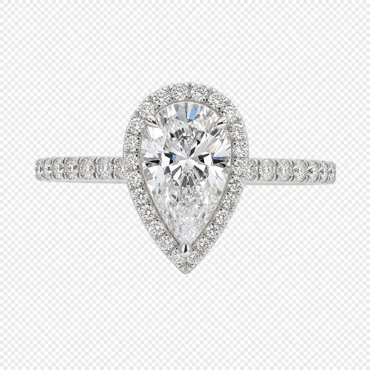 Platinum Halo Pear Shaped Engagement Ring