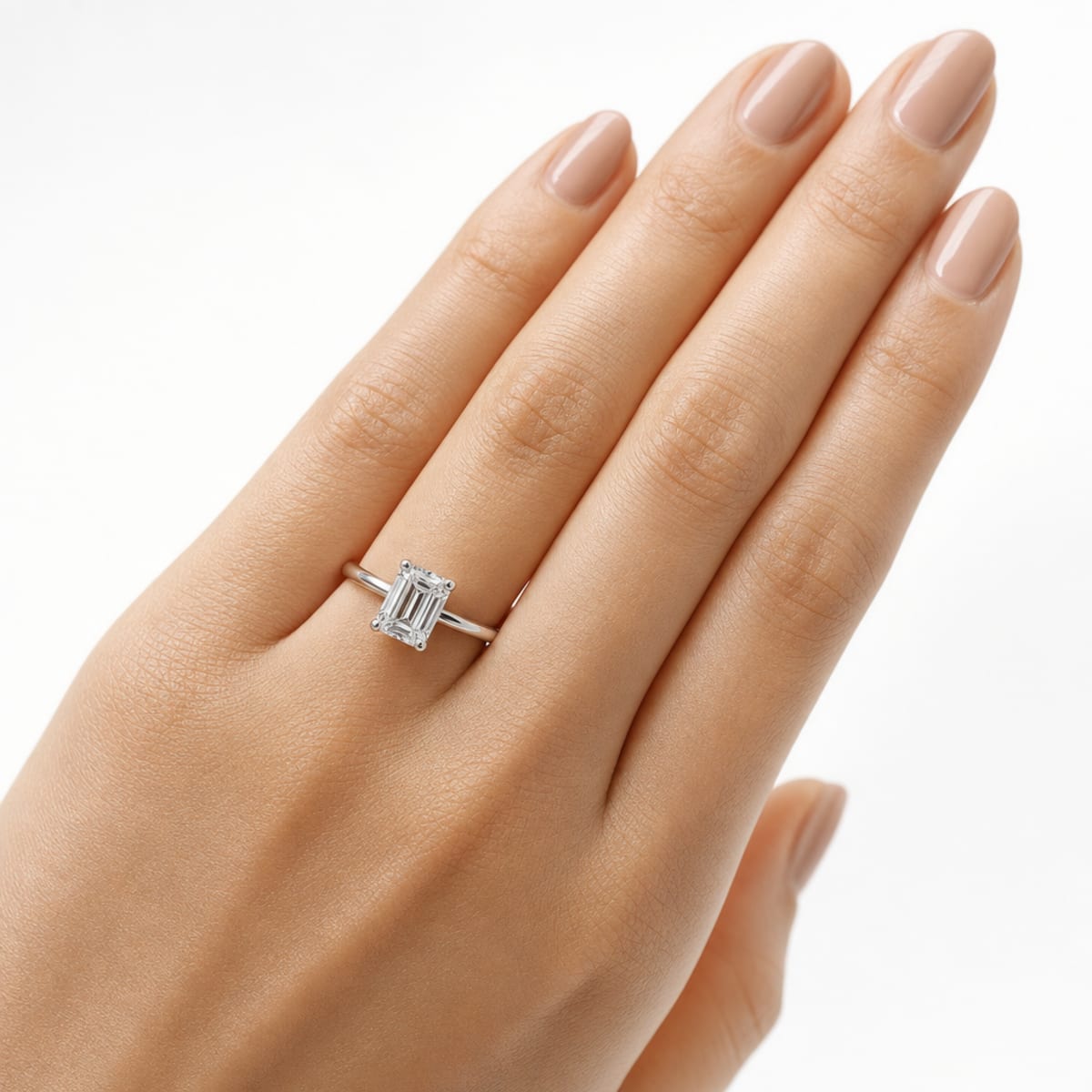 Platinum Solitaire Emerald Cut — lifestyle detail