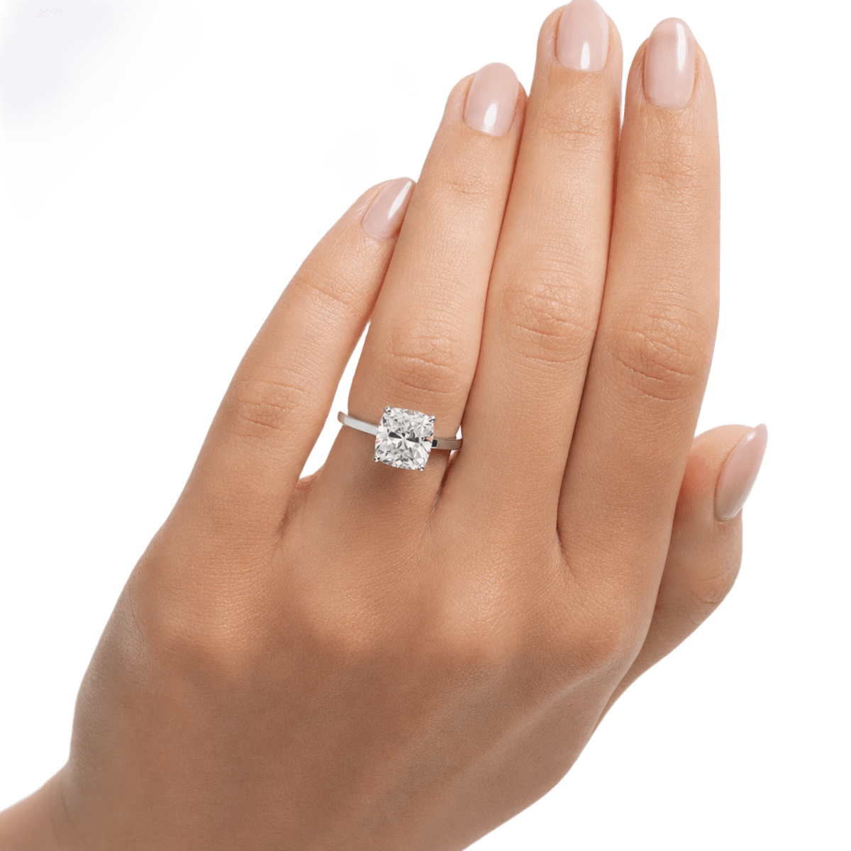 Platinum Solitaire Cushion Cut Engagement Ring — lifestyle