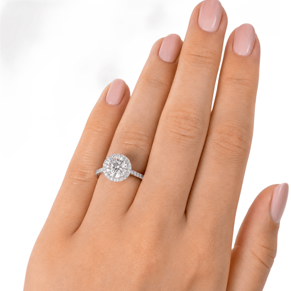 Platinum Halo Round Brilliant Engagement Ring — lifestyle