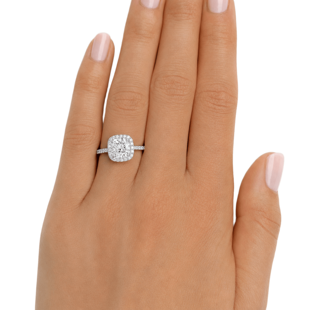 Platinum Halo Cushion Cut Engagement Ring — lifestyle