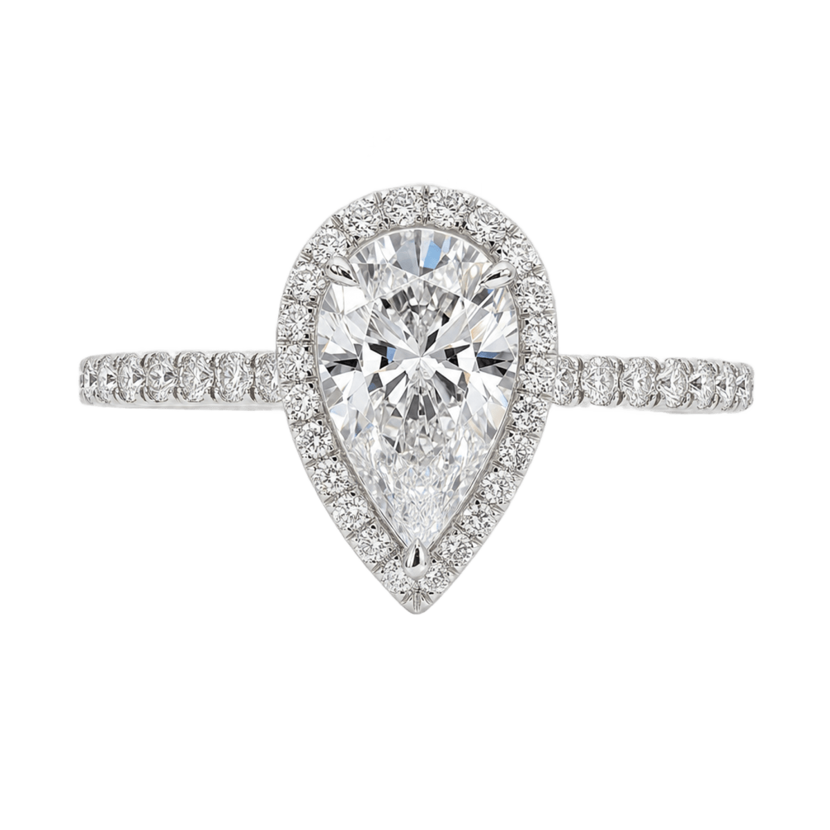 Platinum Halo Pear Shaped Engagement Ring