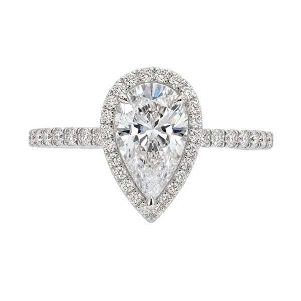 Platinum Halo Pear Shaped Engagement Ring
