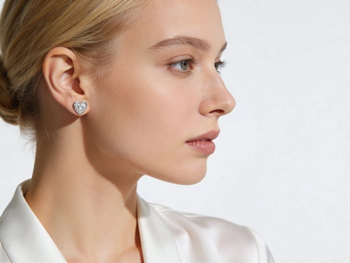 Cœur Lumière Studs worn — on-ear portrait