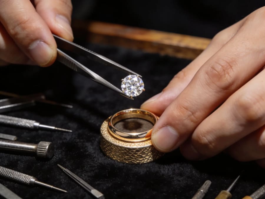 Master Antwerp goldsmith setting a lab-grown diamond by hand