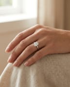 Radiant Cut Diamond Solitaire Ring — worn on hand