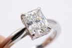 Radiant Cut Diamond Solitaire Ring — macro close-up of facets