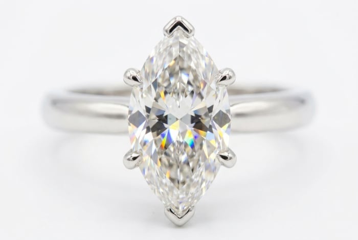 Marquise Cut Solitaire Ring — macro close-up of elongated boat-shaped facets