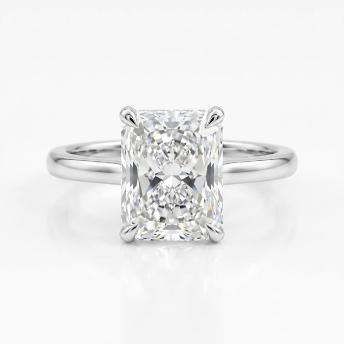 Radiant Cut Diamond Solitaire Ring — studio shot on white