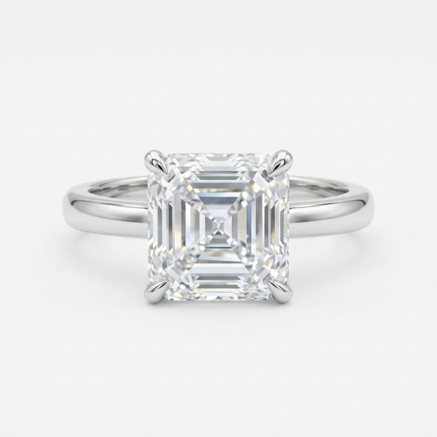 4 Prong Asscher Cut Solitaire Diamond Ring in 18K white gold
