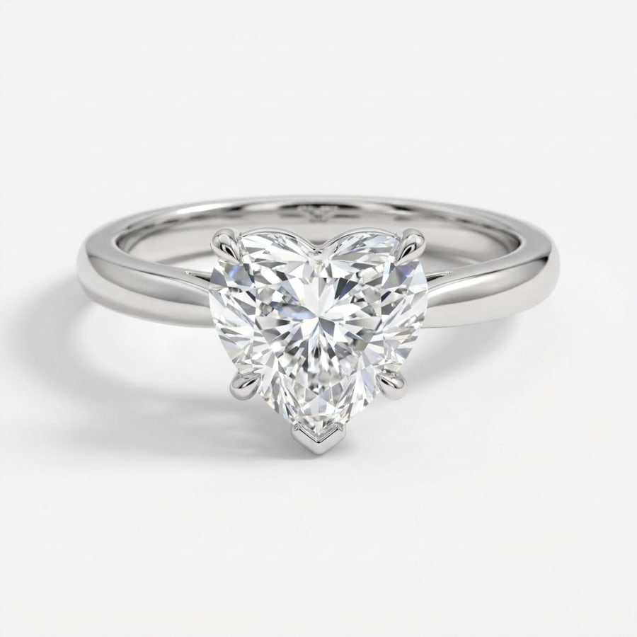 Heart Shape Diamond Solitaire Ring in 18K white gold