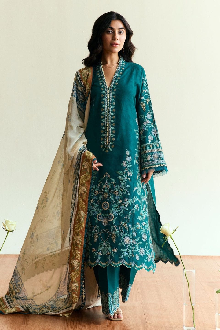 Teal Embroidered Elegance