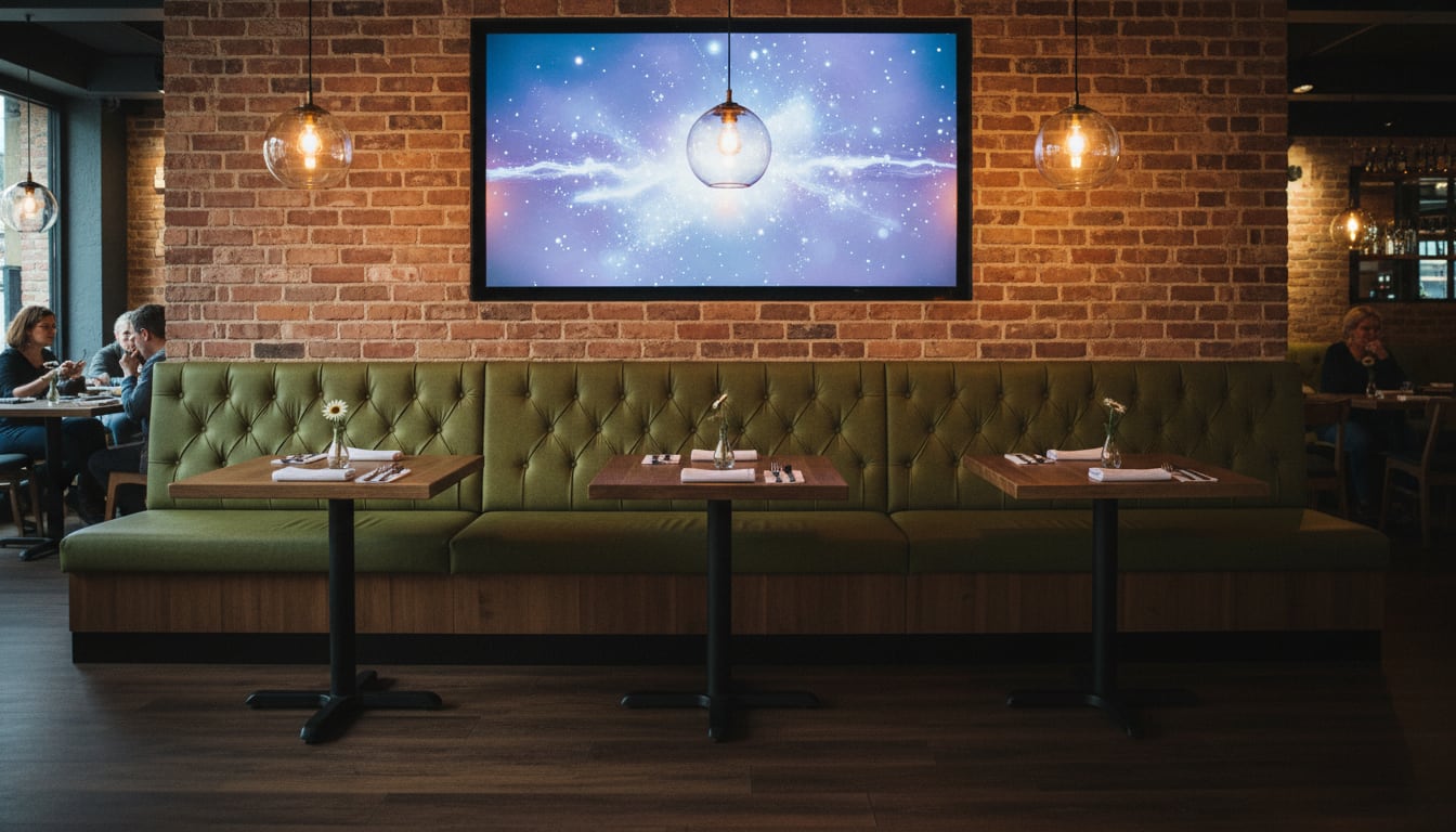 Restaurant wall with digital screen