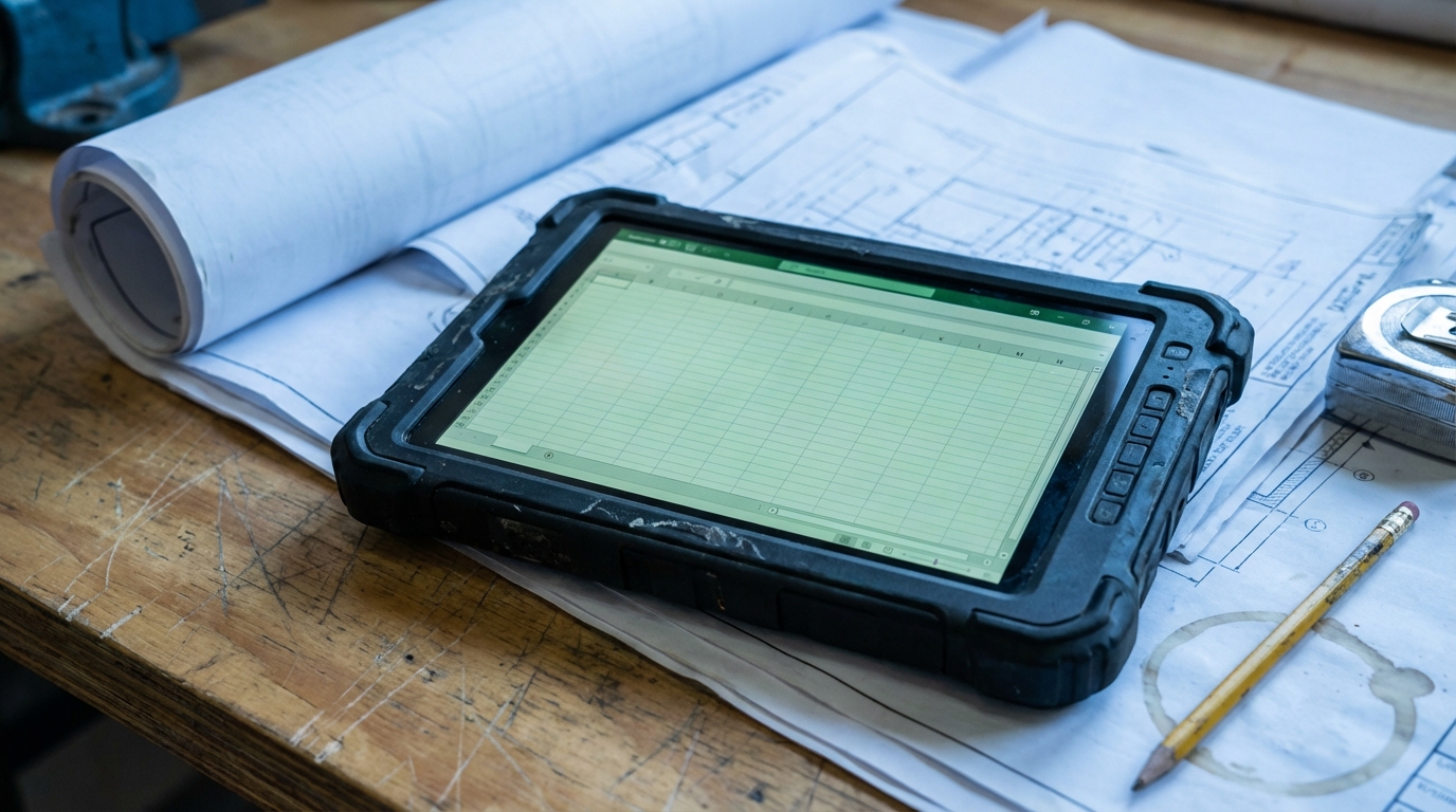 Tablet on construction plans