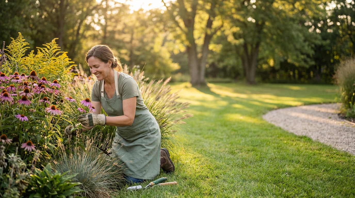Gardener tending to plants