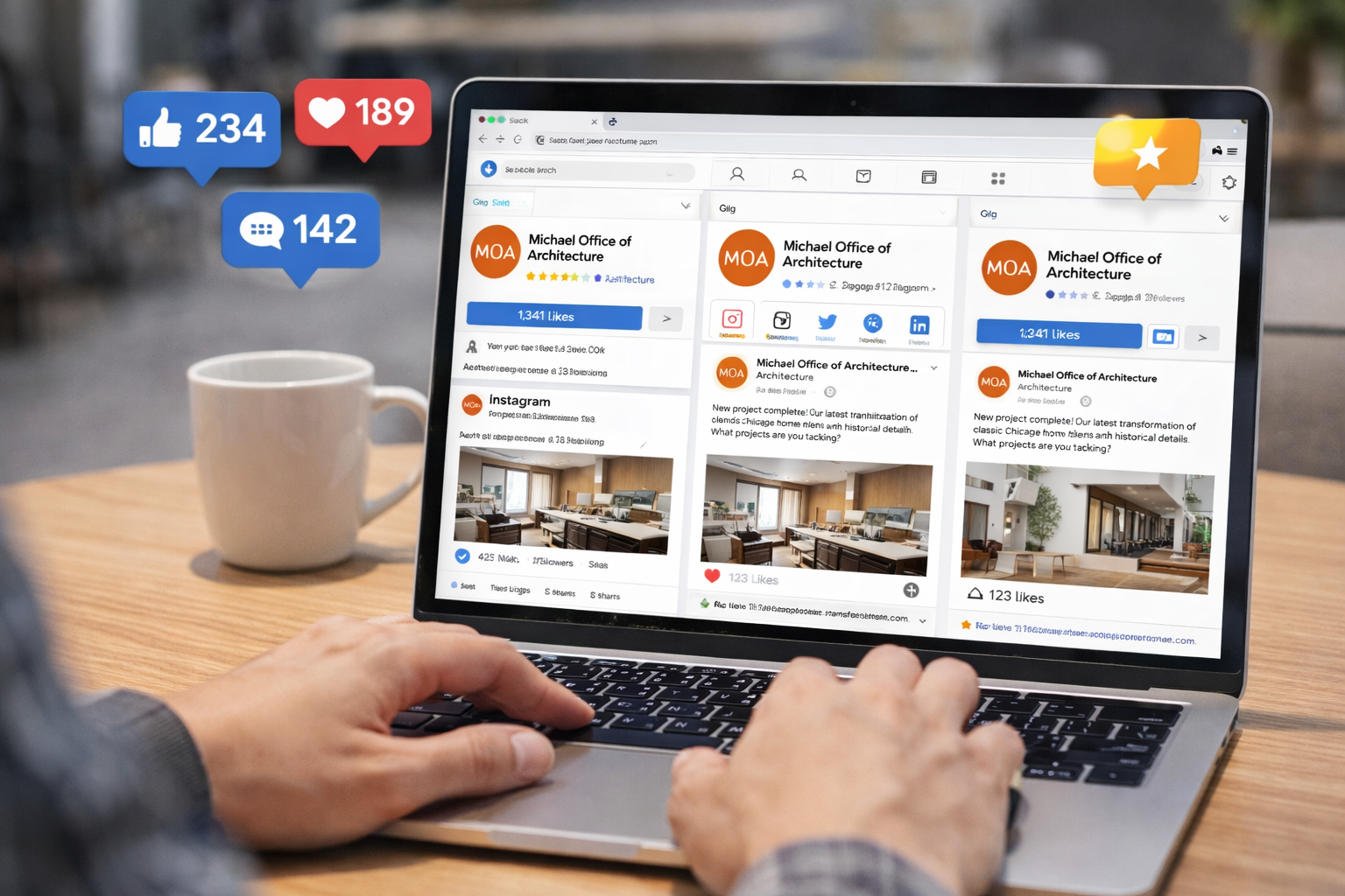 Social media management dashboard with engagement metrics