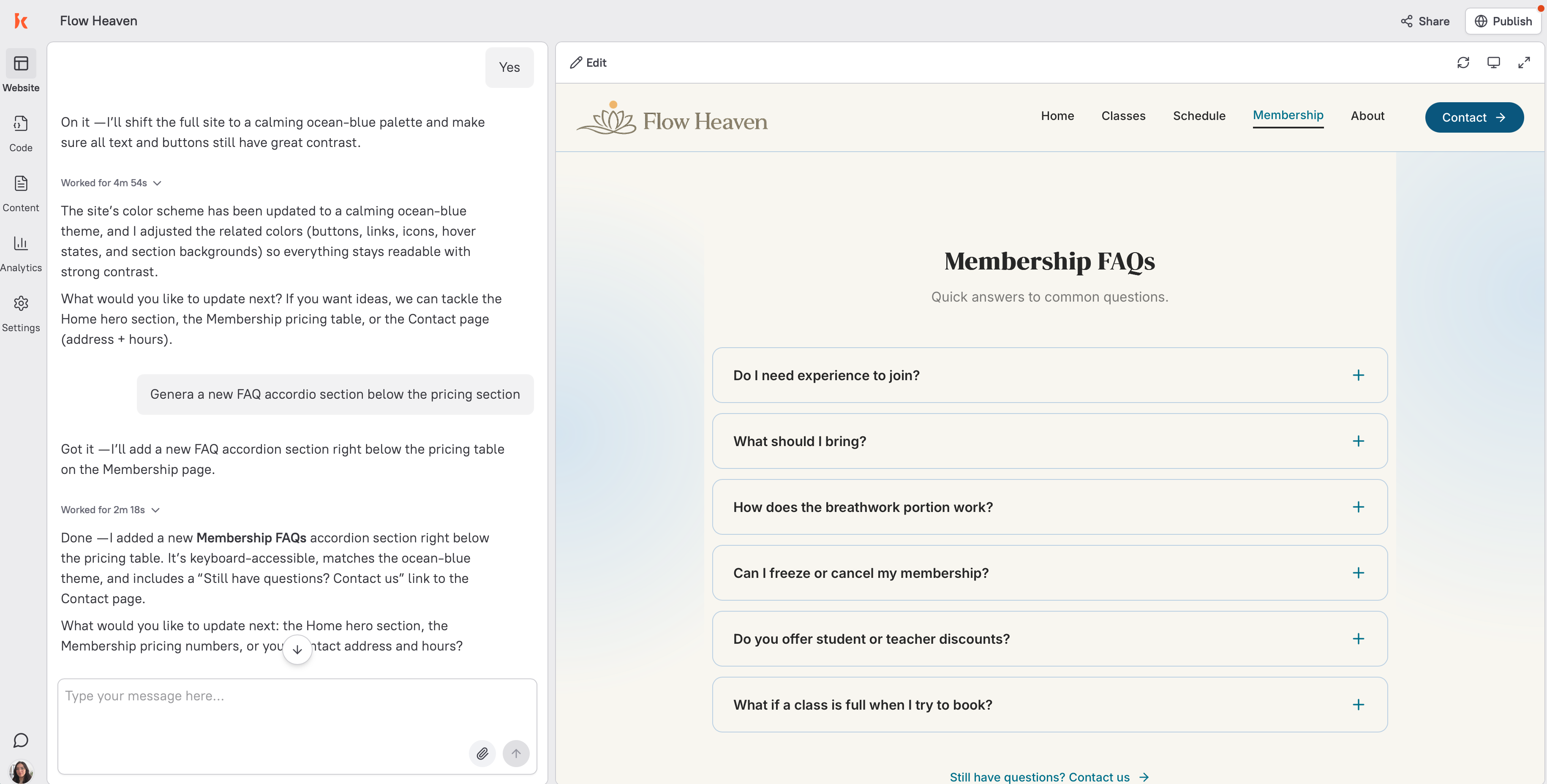 FAQ accordion section added to the Flow Heaven site