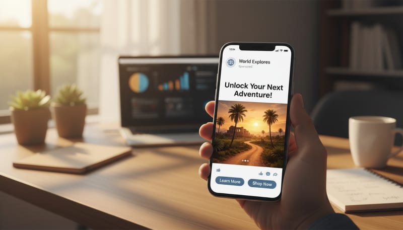 Social media advertising campaign on mobile device
