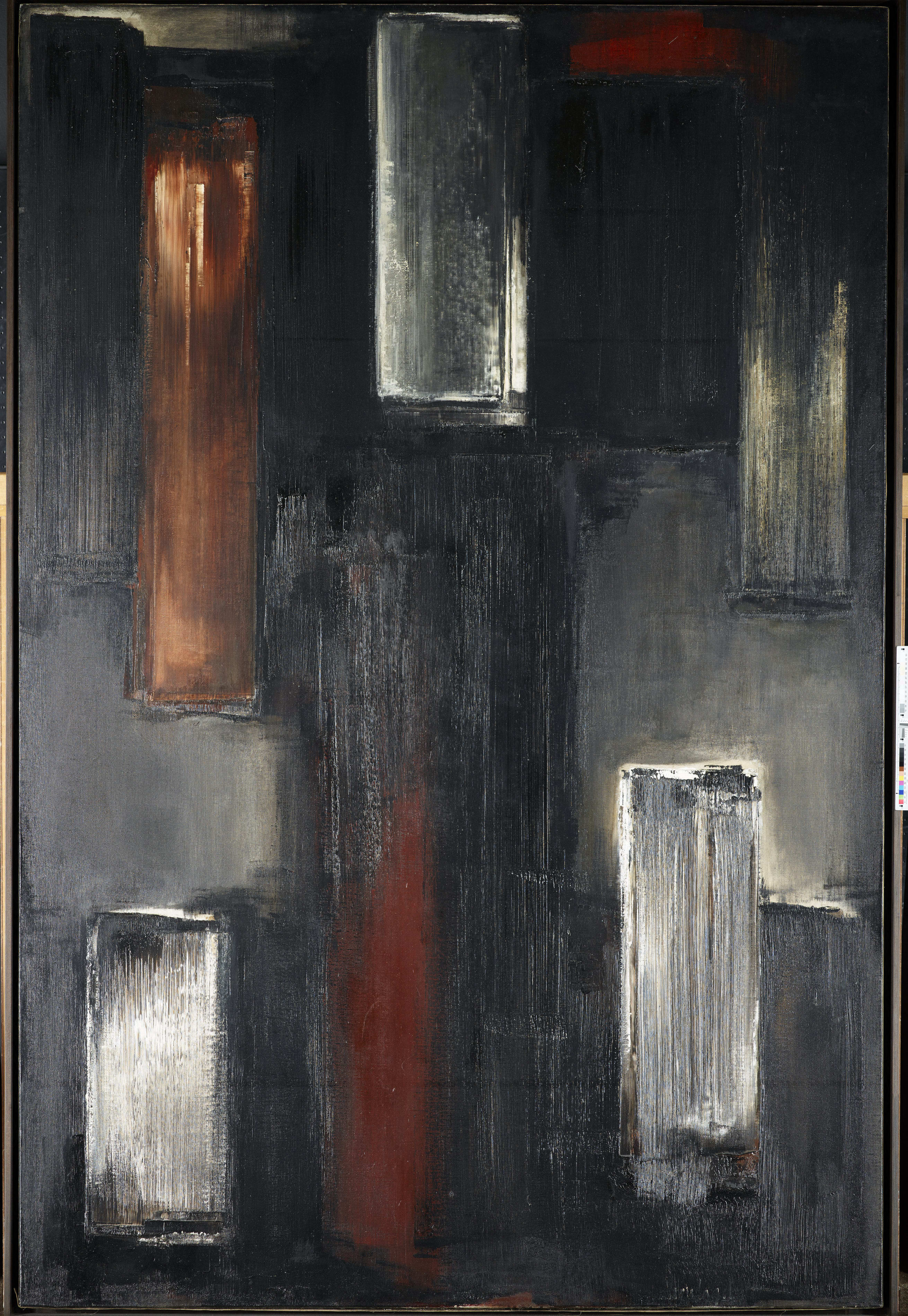 Soulages Pierre. Peinture 195 x 130 cm%252C 14 mars 1955%252C Essen Museum Folkwang