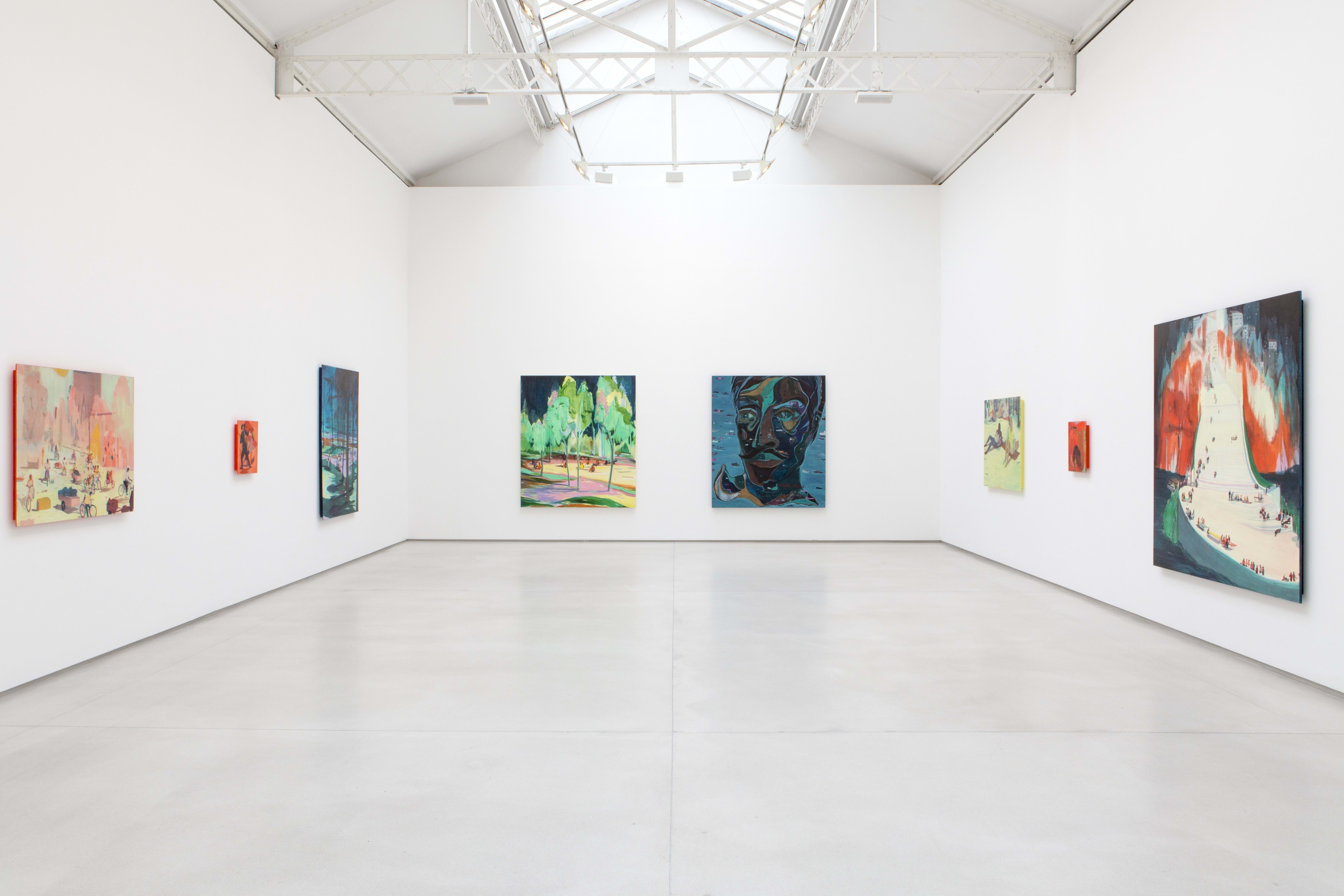 Vue de l'exposition Blue Hours de Jules de Balincourt%252C à la galerie Thaddaeus Ropas%252C dans le quartier du Marais%252C Paris%252C 2014.