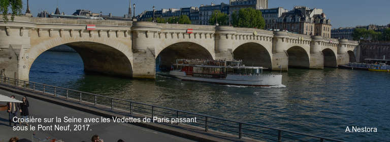 Croisière sur la Seine avec les Vedettes de Paris passant sous le Pont Neuf, 2017.