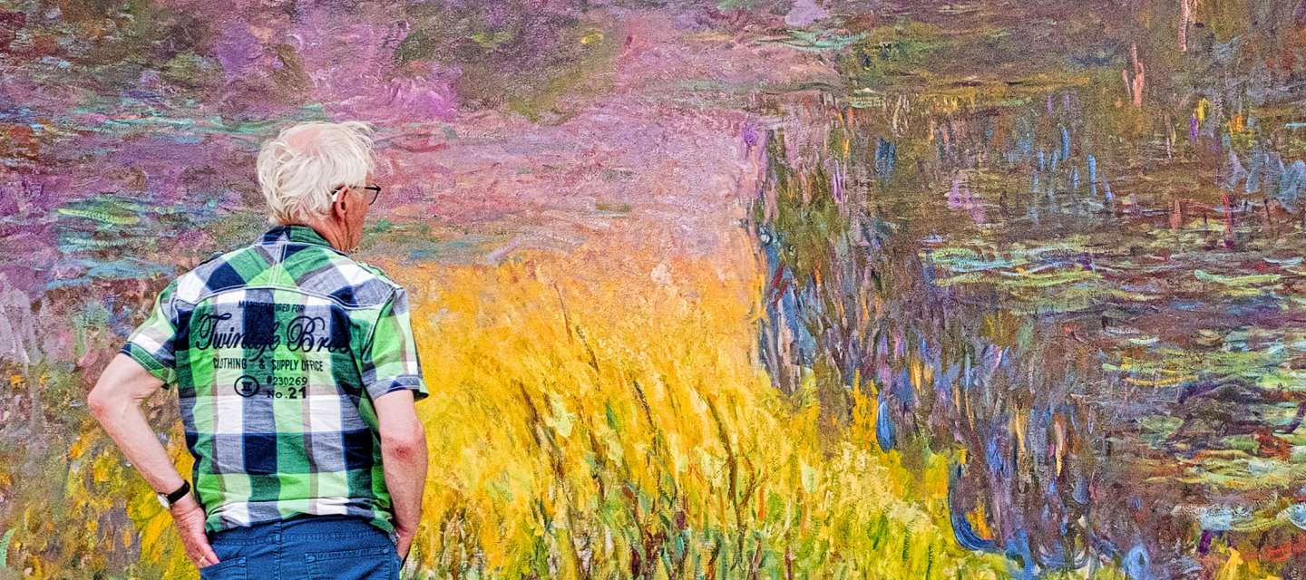 Touriste regardant les Nymphéas au musée de l'Orangerie, Paris 2017
