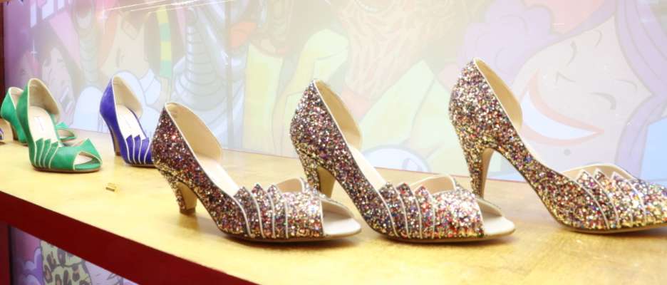 Pumps displayed in store