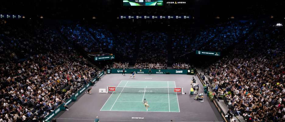 Tennis final between Novak Djokovic and Holger Rune at the Rolex Masters tennis tournament in Bercy