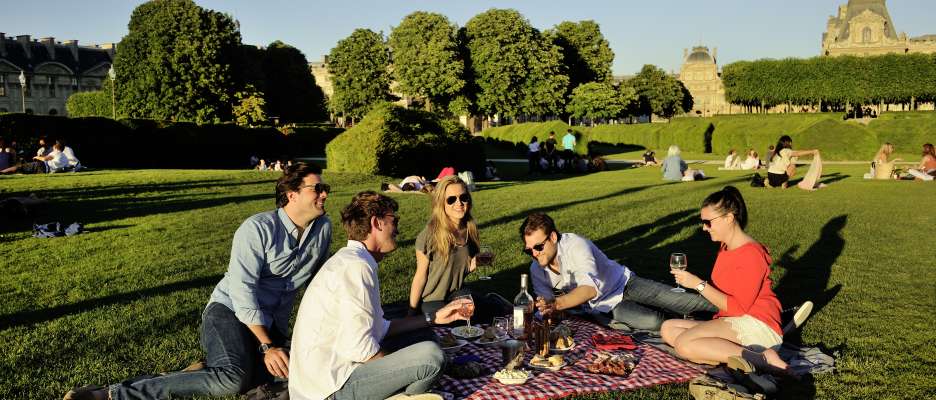 Picnic on the lawn of the Jardin du Carrousel, Paris