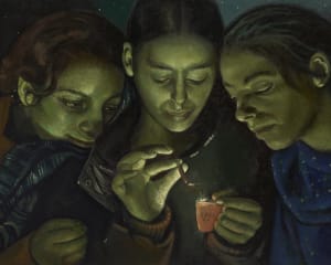 Peinture de Victor Man, Titiriteros, 2023 Huile sur carton 60 × 84 cm Pinault Collection