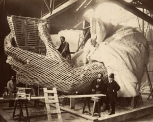 Pierre Petit (1832–1909) View of the Gaget, Gauthier &amp; Cie workshops, production of the plaster model of the left hand , between 1881 and 1884, albumen print, H. 19.5; W. 25.7 cm Colmar, Bartholdi Museum, 2P14/034. Donated by Jeanne Émilie Bartholdi, 1907