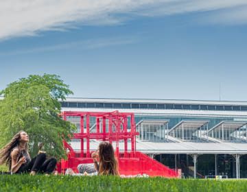 Parc de la Villette, couple sur herbe