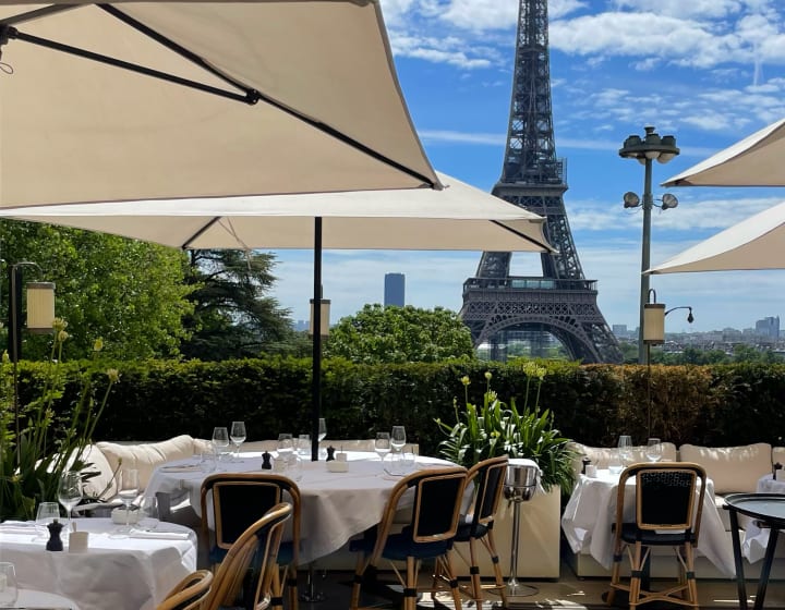 View of the Eiffel Tower from the terrace of the Girafe restaurant