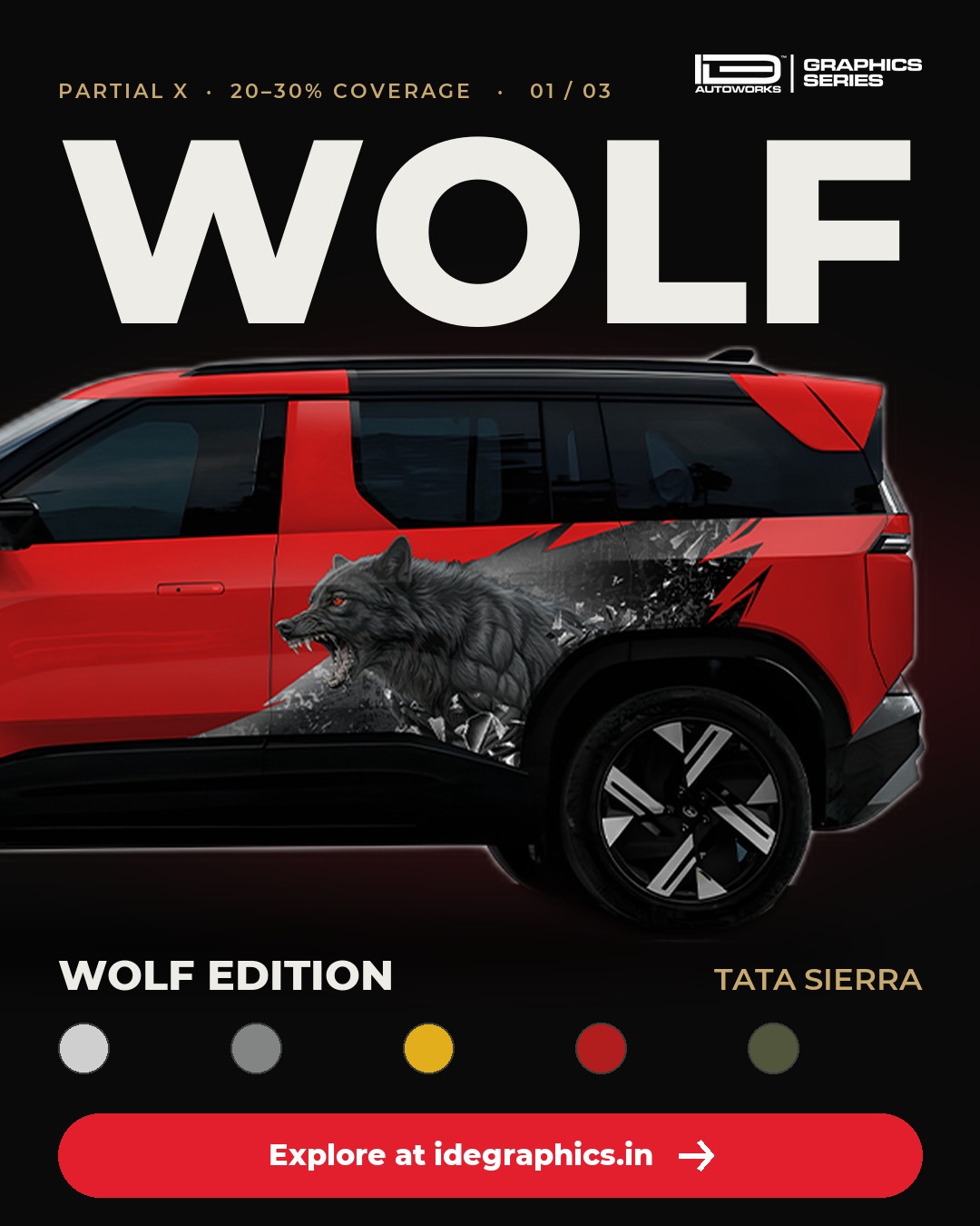 Wolf Edition on a red Tata Sierra, rear half, slide 1